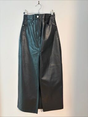 Black Faux Leather Maxi Skirt - Women's